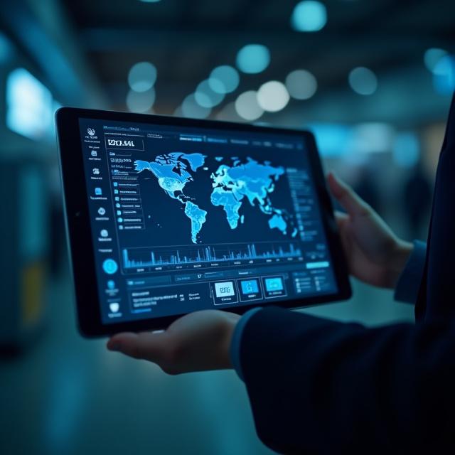 Logistics management dashboard on a professional tablet display