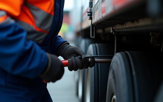 L&M personnel performing a safety check on a heavy haul trailer