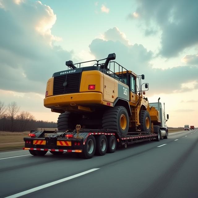 Hauling a large excavator for a construction site
