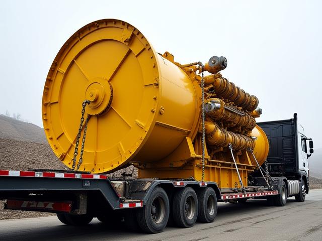 Heavy equipment transport on flatbed