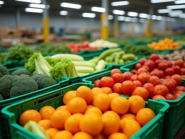 Fresh organic produce in a clean warehouse